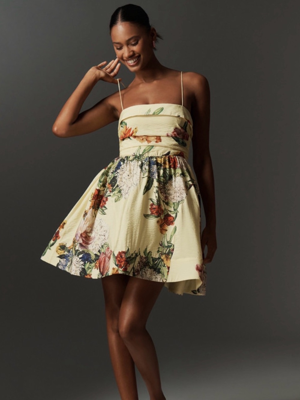 Maeve Butter Yellow Floral Sleeveless Fit & Flare Mini Dress